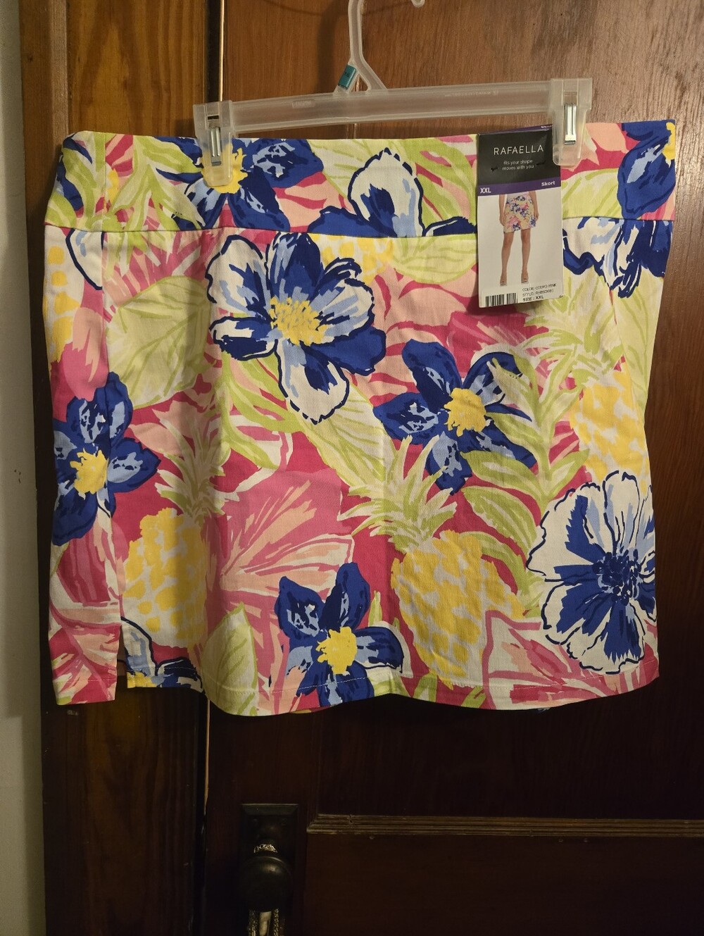 Rafaella Pink Floral Cotton Skort with Blue & Yellow Accents